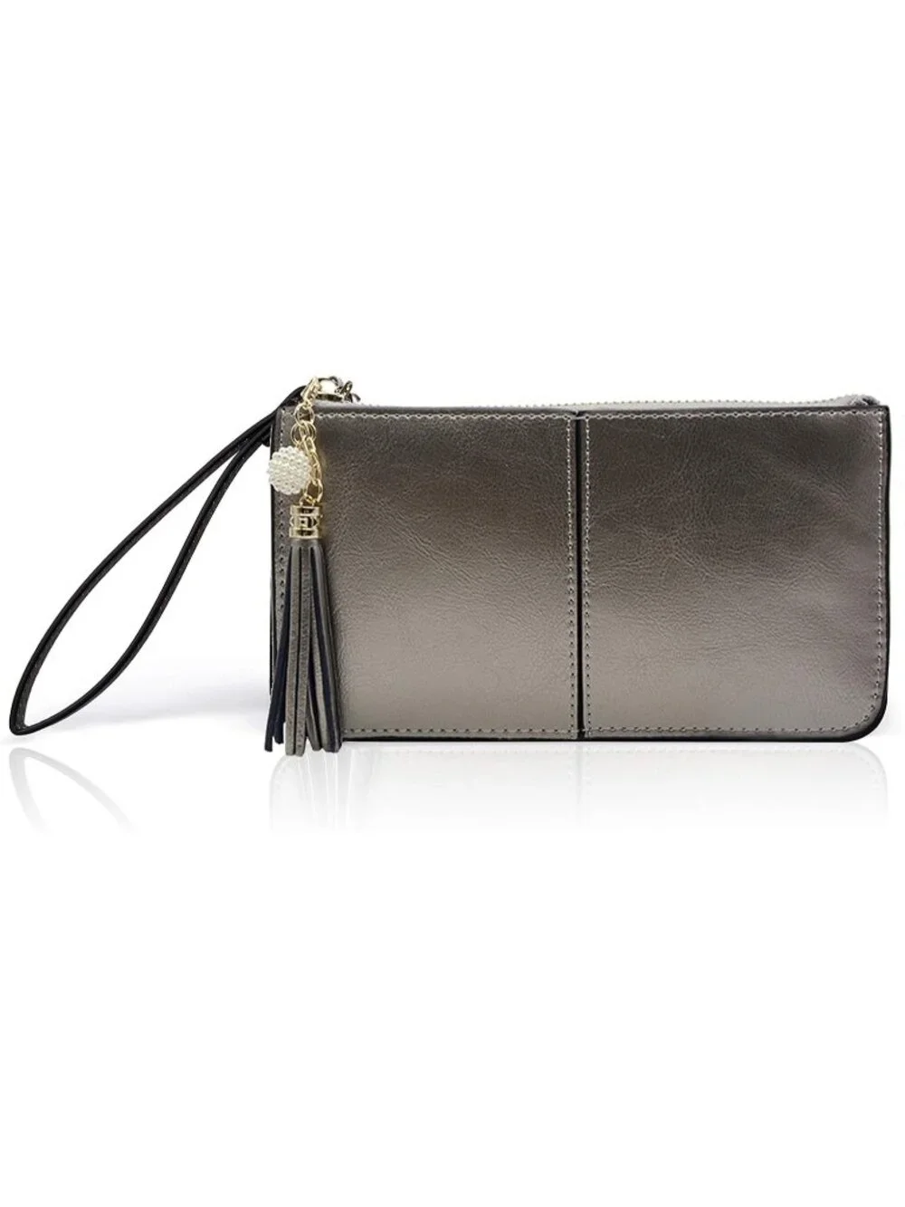 Women's Warm Silver Leather Wristlet Clutch Wallet redit Card Holder Purse